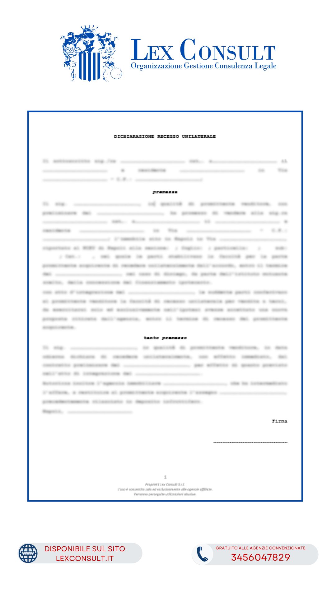 MODULO DICHIARAZIONE RECESSO UNILATERALE VENDITORE (DICHIARAZIONE A MANO) + PRESA VISIONE ACQUIRENTE.